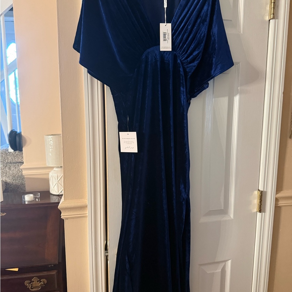 Petal & Pup Navy Velvet V-Neck Maxi Dress